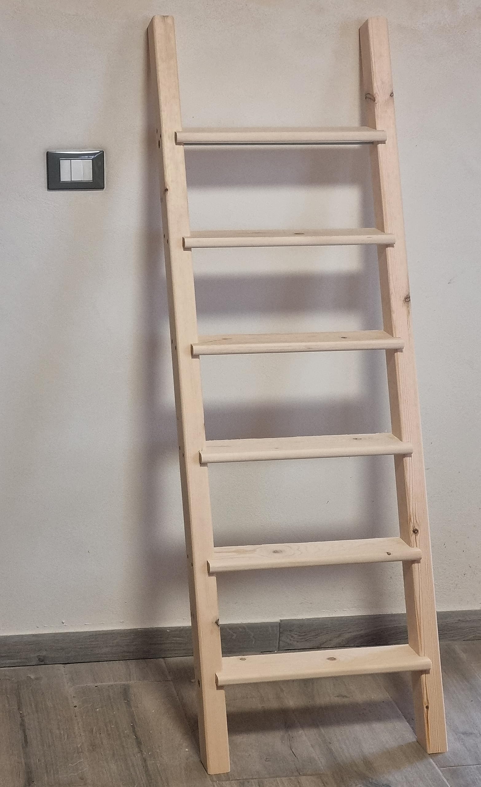 Scala a pioli in legno per soppalco letto a castello soffitta (Altezza cm 200, Larghezza cm 40)