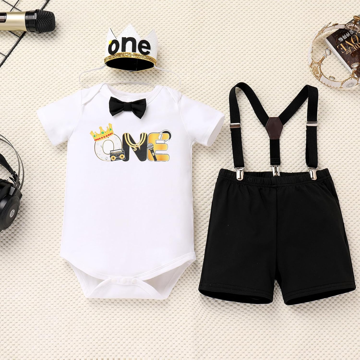 IBTOM CASTLE Baby Boy First Birthday Outfits Short Sleeve One Year Old Romper Shorts 4pcs Summer Cake Smash Clothes Set - Image 3