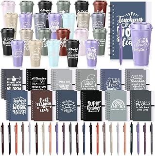 LemonRoad 72 Pcs Teacher Appreciation Gifts Bulk Thank You Teachers Set 16 oz Plastic Coffee Cup with Lid Straw Notebook and Pen 2026 Graduation Gift for Mentor Counselor (Thanks Teacher,Morandi)