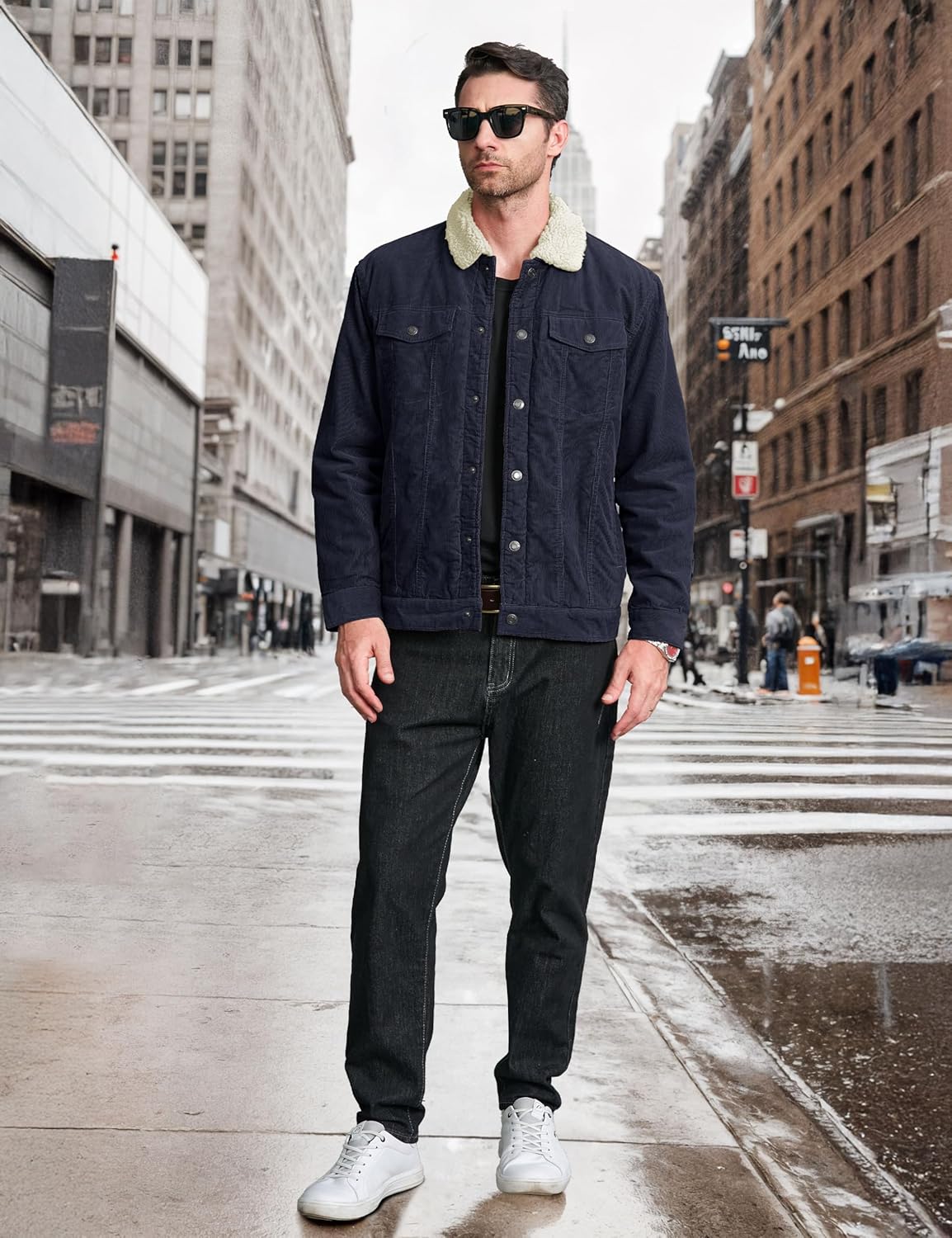 CRYSULLY Men's Corduroy Jacket Cotton Sherpa Lined Jacket Turn-Down Collar Jackets with 5 Pockets - Image 8