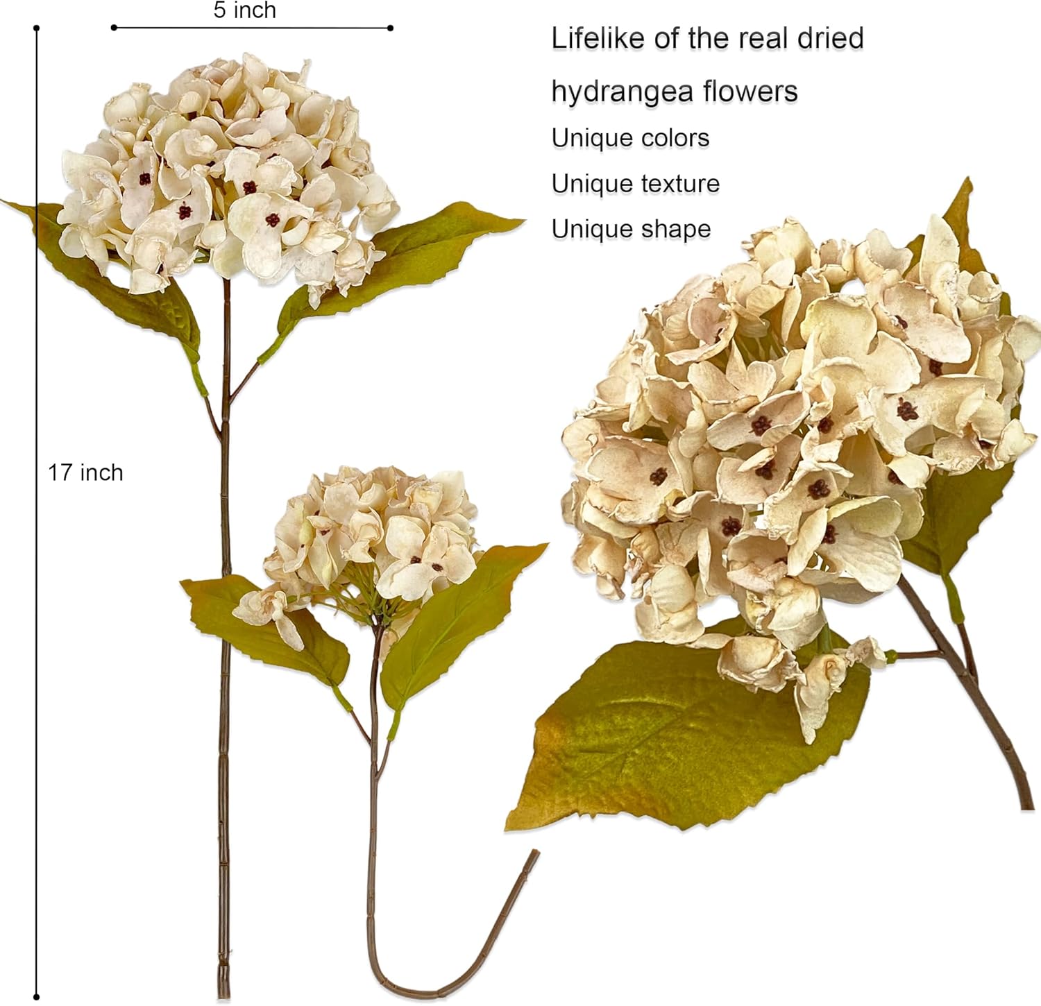 TOPIA Silk Fall Flowers Artificial Silk Dried Hydrangea Artificial Fall Flowers Dried Florals Bouquet Autumn Decorations for Office and Home (6 PCS) (Cream White) - Image 6