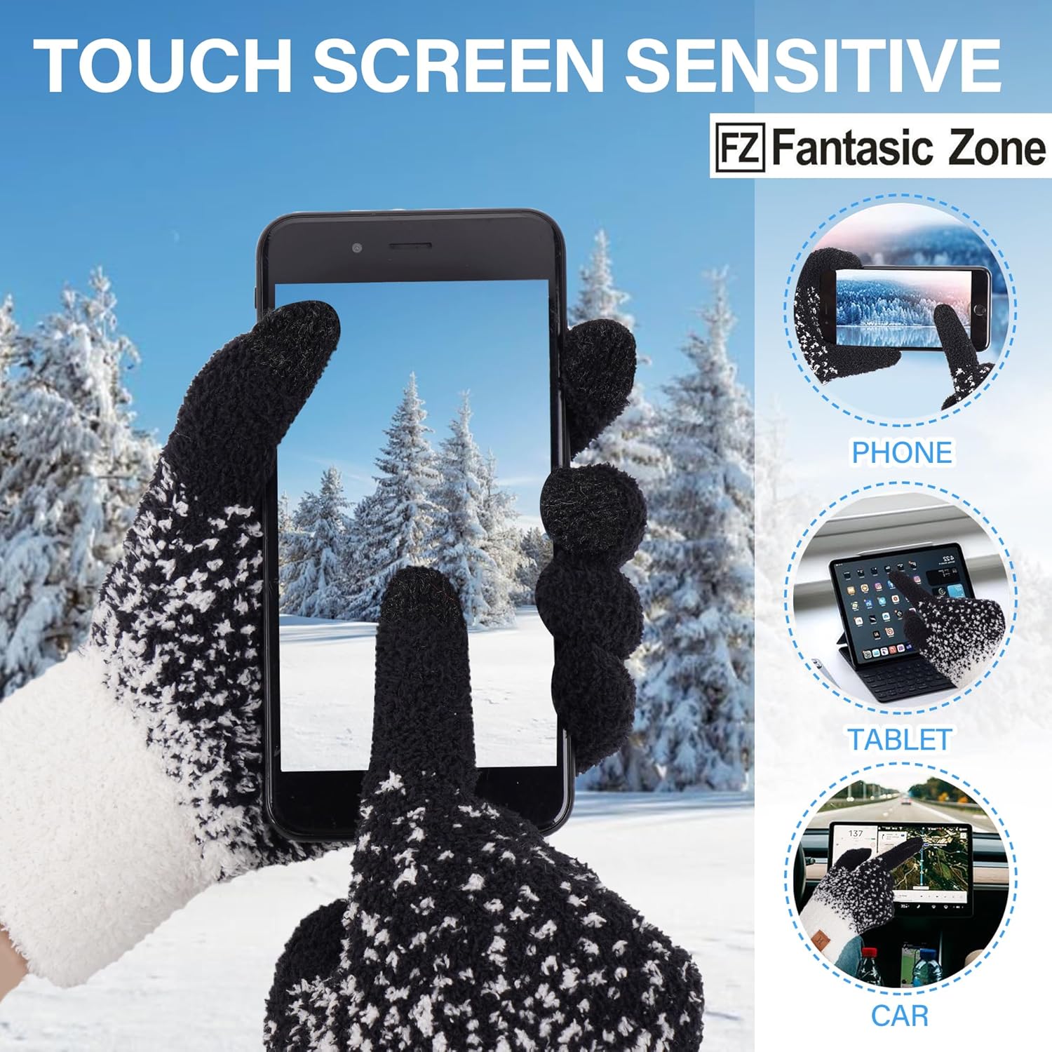 FZ FANTASTIC ZONE Womens Winter Warm Touchscreen Gloves Knit Working Texting Thermal Gloves for Women Cold Weather Gifts - Image 2