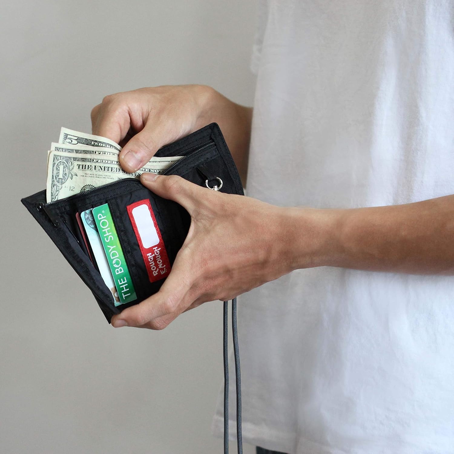 Rough Enough Kids Wallet for Boys Teens with Neck Lanyard Keychain Zipper Coin Pocket Card Holder Black Soft Nylon - Image 7