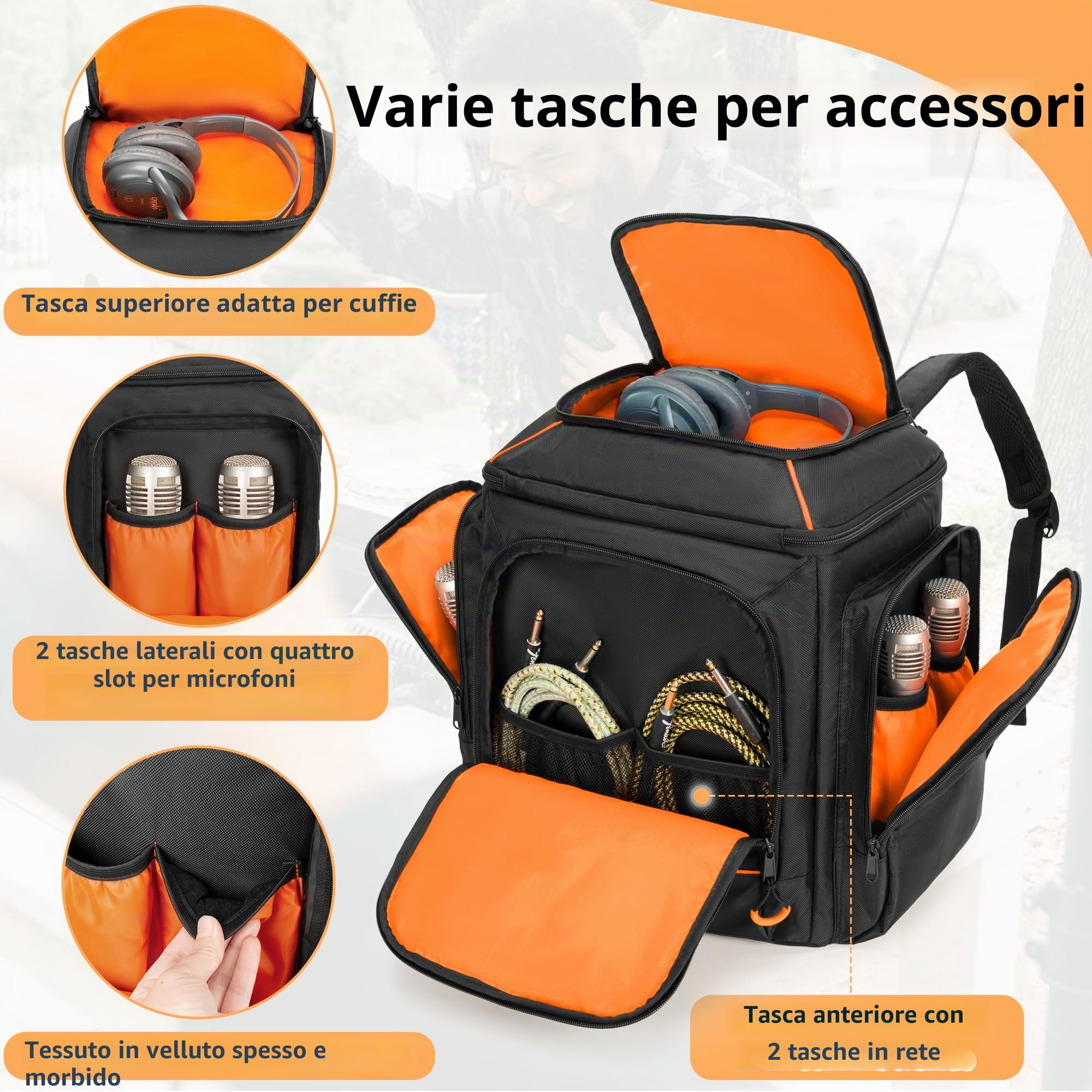 CURMIO Zaino da Viaggio Compatibile con Bose S1 Pro/S1 Pro+, Nero | Custodia per Altoparlante Bluetooth Portatile, Organiser per Sistema PA/ Microfono/ Caricatore/ Cavo, Solo Borsa