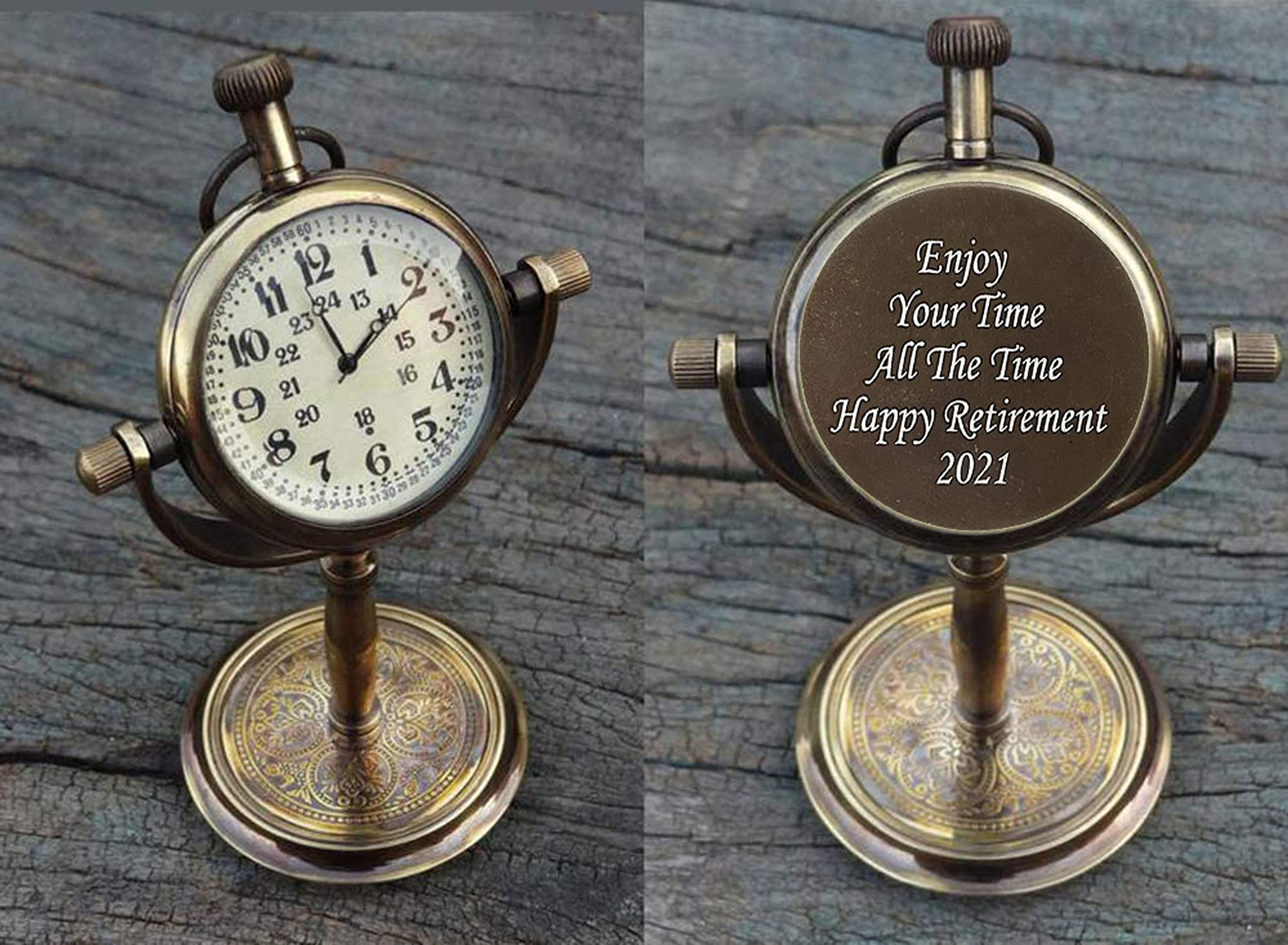 Orologio da scrivania in ottone antico, analogico, personalizzato, con incisione, regalo promozionale per pensionamento, regalo per uomini e donne (ottone anticato)