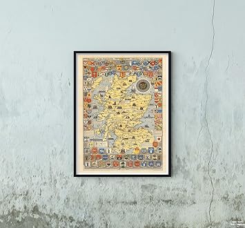 New York Map Company Historical Map of Scotland. By L.G. Bullock. John Bartholomew & Son Ltd. Edinburgh 1950. Full Color Satin Finish. Size 18x24 Inches. Ready to Frame