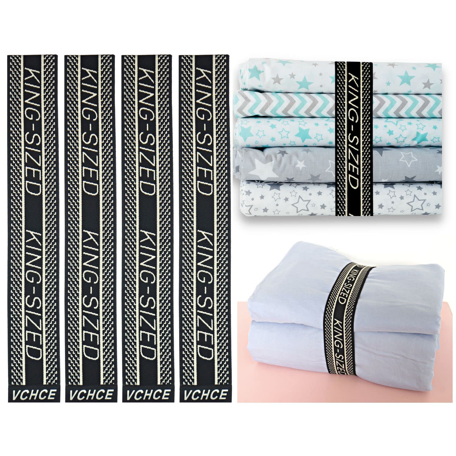 4PCS Elastic Bed Sheet Organizer Straps,Efficient Linen Closet Storage Solution with Easy Identify Sheet Sizes Labels Organizer Bands for Homeowners, Airbnb Hosts, Wardrobe (King-Sized)