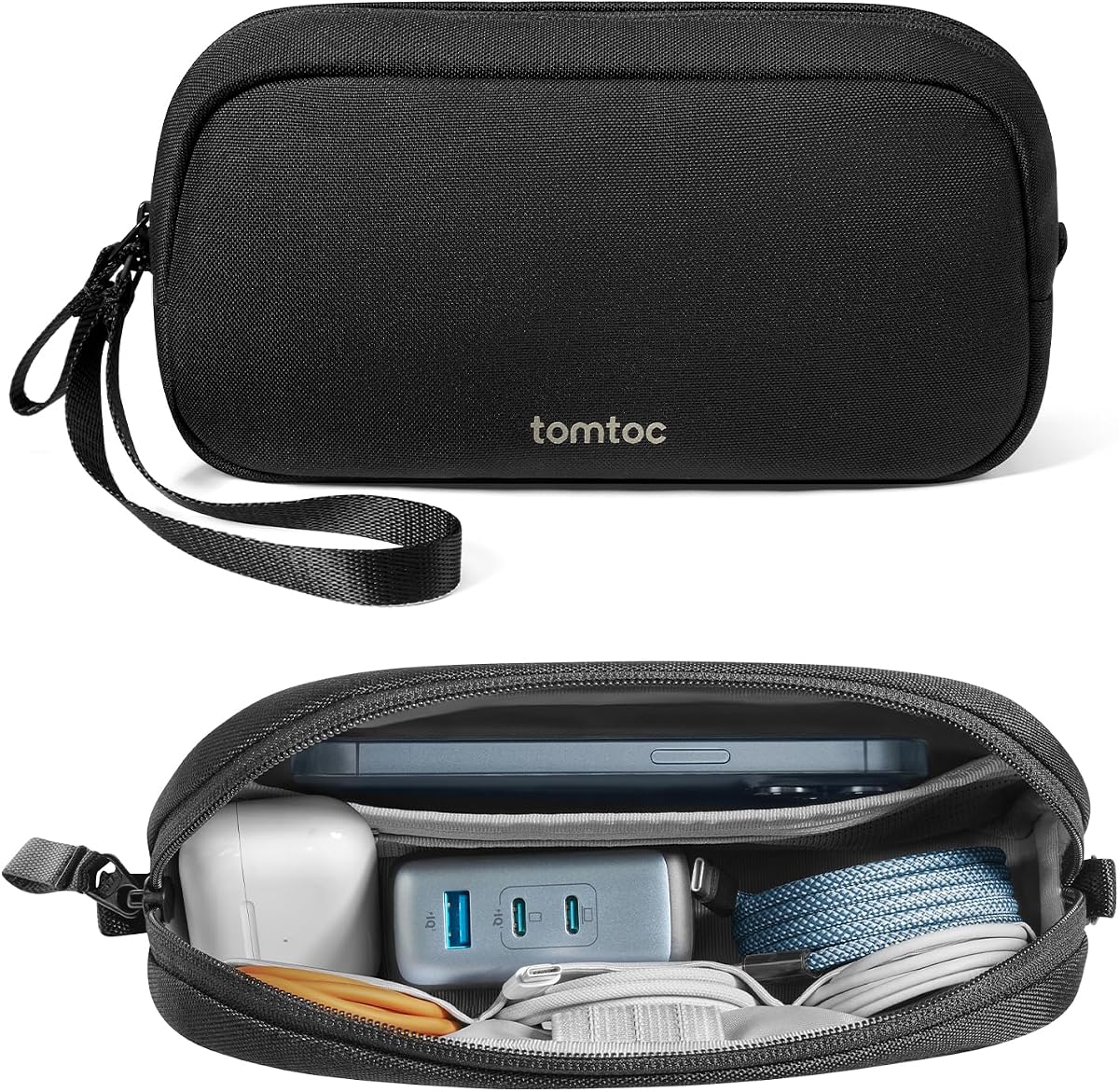 tomtoc Electronics Organizer Travel Case, Cable Organizer for Essentials | Water Resistant Tech Pouch Accessories Travel Bag Carry Storage for Cord, Phone, Cables, Airpods, USB Drive, Daily Items