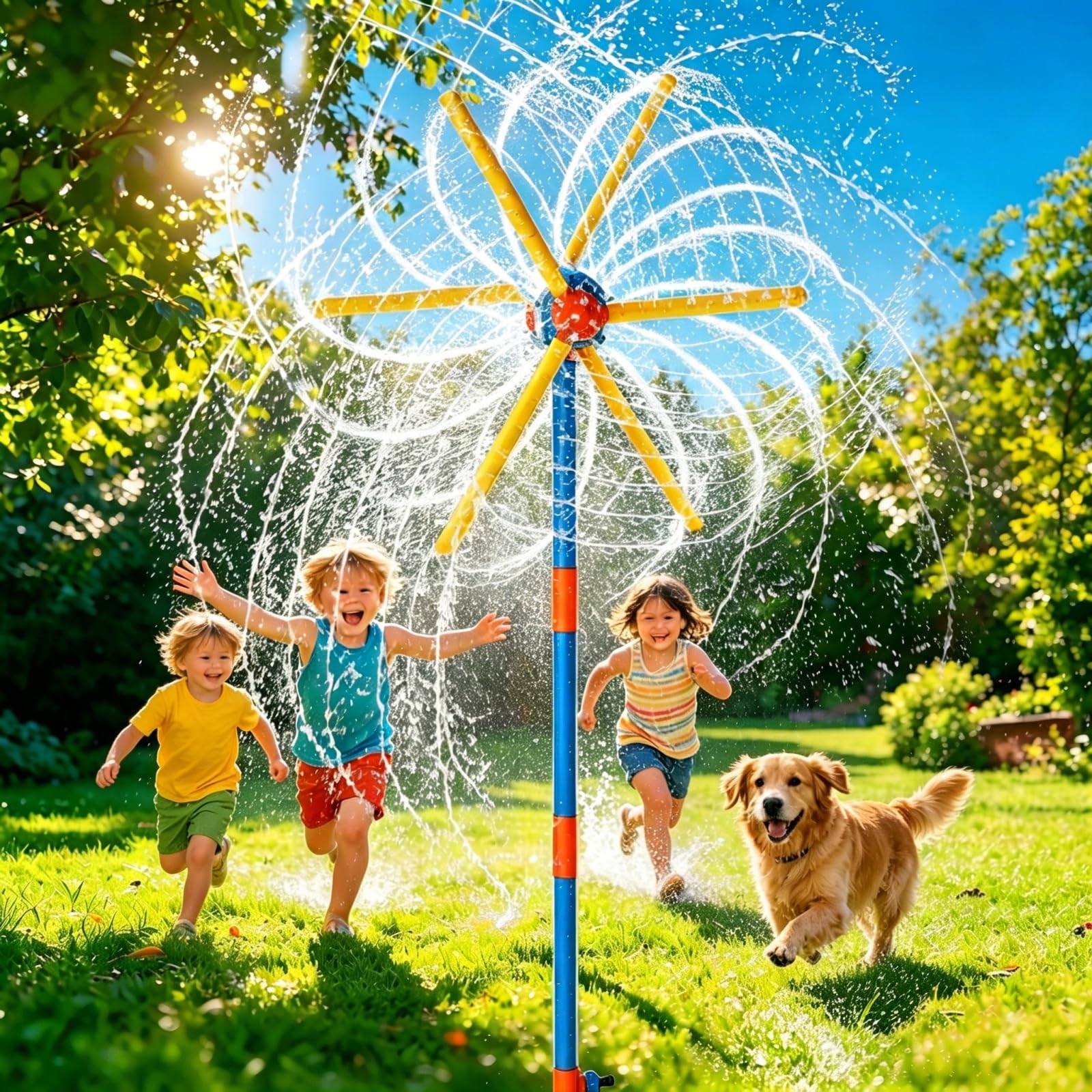 59" Windmill Water Sprinkler Outdoor Yard Toy, 360 Degree Spinning Splash Summer Water Toy for Kids and Pets, Easy Setup Backyard Toy for Boys Girls and Garden Use