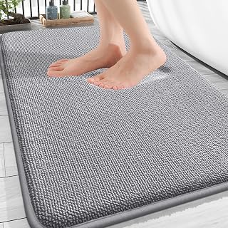 OLANLY Thick Memory Foam Bath Mat 30x20 Grey - Extra Soft Absorbent Non-Slip Quick Dry Machine Washable Bathroom Rug