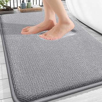 OLANLY Thick Memory Foam Bathroom Rugs 30x20, Soft Absorbent Bath Mat, Grey | Quick Dry Bath Rugs, Non-Slip Carpet, Machine Washable Mats for Bathroom Floor, Tub and Shower, Home Decor Accessories