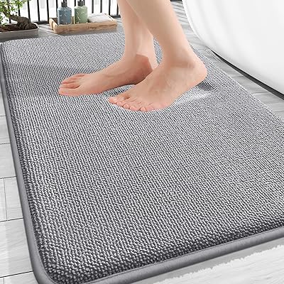 OLANLY Thick Memory Foam Bath Mat Rug 30x20, Extra Soft Absorbent Bathroom Rugs, Quick Dry Bath Mats, Non-Slip, Machine Washable Carpet for Bathroom, Tub and Shower, Home Decor Accessories, Grey