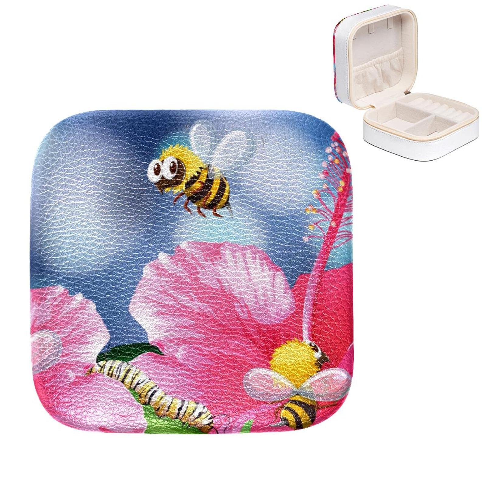Boîte à bijoux femme et filles motif abeilles, organisateur bagues et colliers 10.5cm