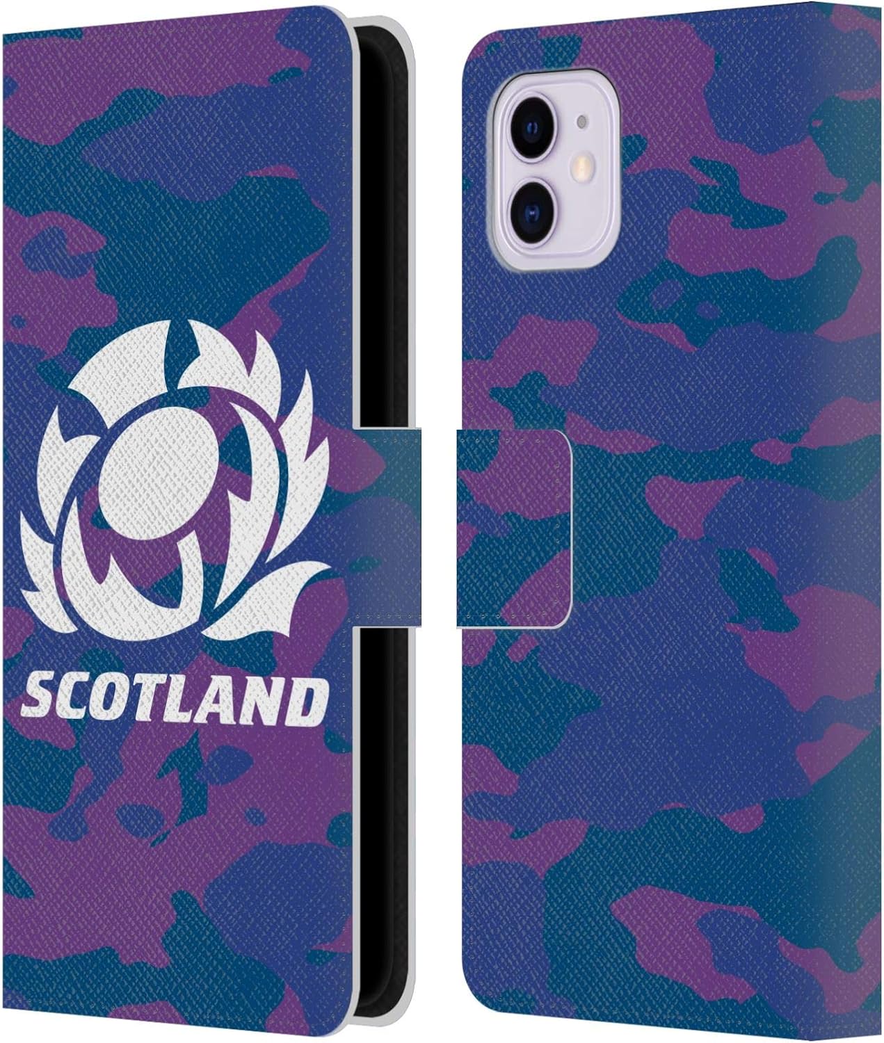 Head Case Designs Officially Licensed Scotland Rugby Stripes Logo 2 Leather Wallet Case Compatible with Apple iPhone 11