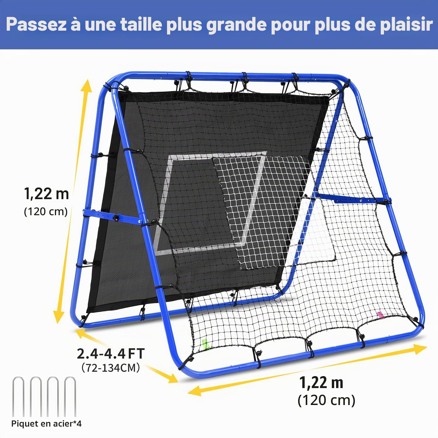 Bagail Filet de Rebond Double Face, Filet de Football avec Tige Peinte renforcée, Angle réglable, Structure Pliable, But de Football Portable de Jardin