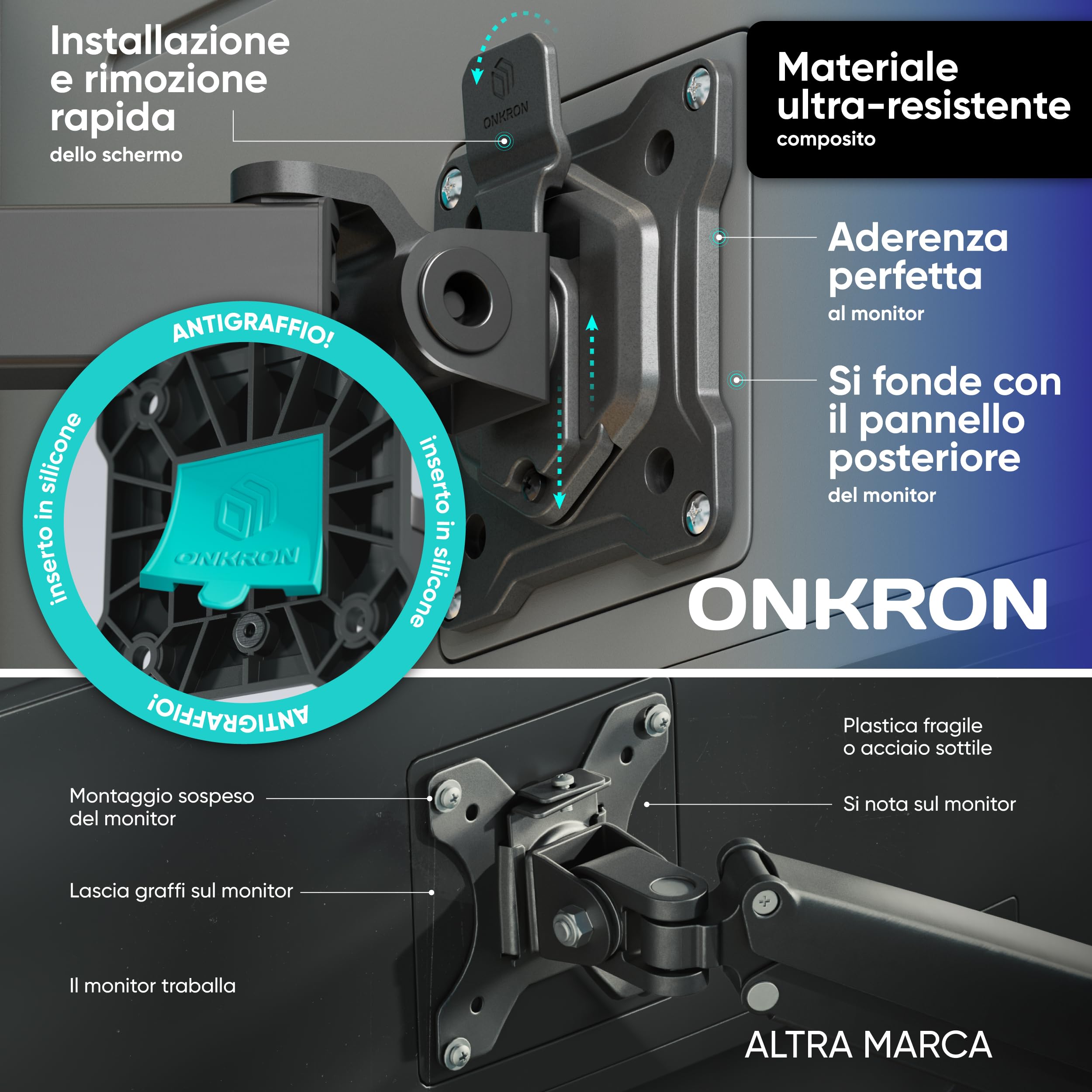 ONKRON Braccio Monitor Doppio 13"-32", Carico Totale 16 kg, Supporto Monitor con VESA 75x75-100x100 mm, Supporto Schermo PC Scrivania Girevole e Inclinabile, Porta Schermo Universale, Nero D221E-B