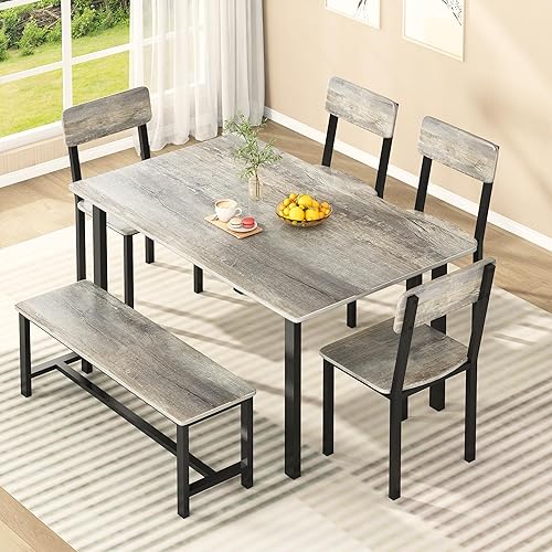 Miniatura 3 de AWQM Juego de comedor de 6 piezas, moderno juego de mesa de comedor para 4-6, juego de mesa de cocina con sillas y banco, juego de mesa de comedor