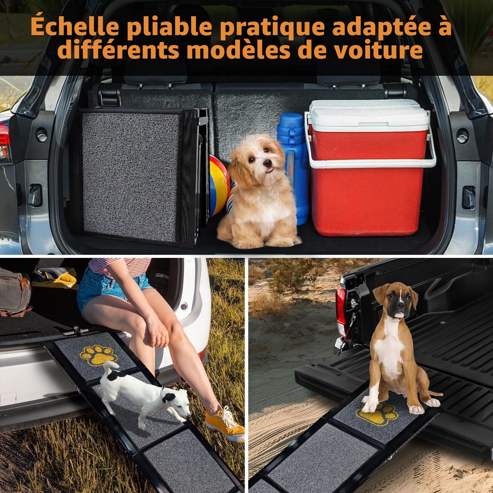 Rampe pliable pour chiens de grande taille 170 cm avec tapis antidérapant pour voiture SUV