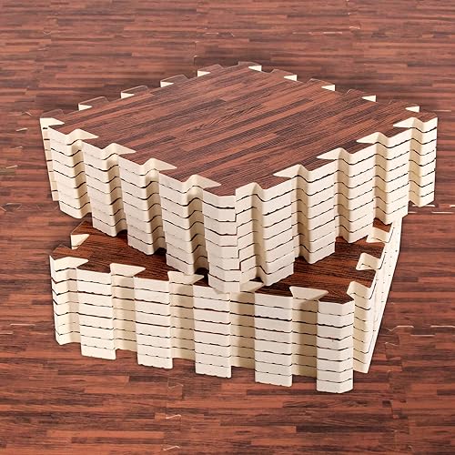 Miniatura 2 de 16 tapetes de espuma EVA con estampado entrelazado de grano de madera, azulejos protectores para el piso, tapete de juego para la habitación de los