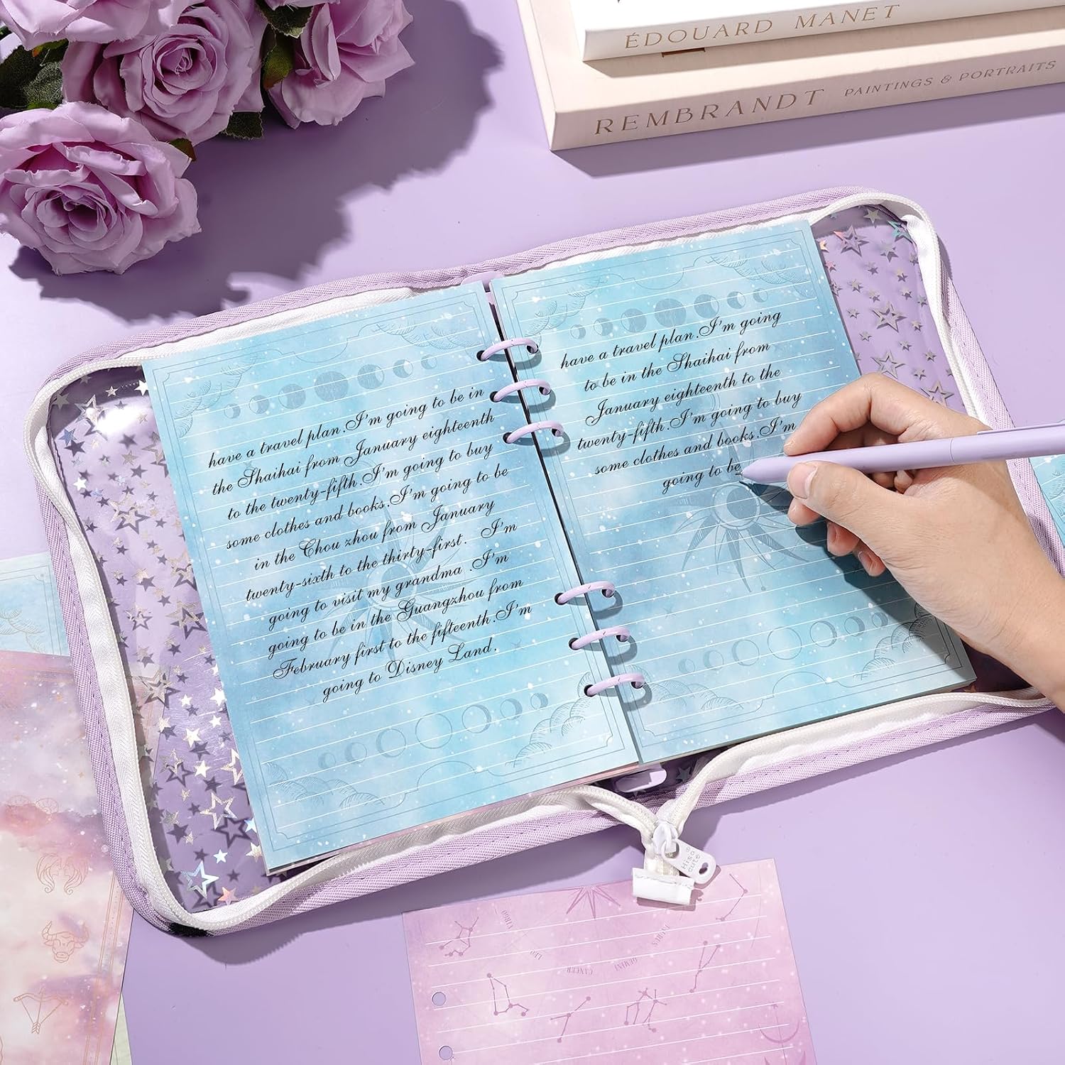 100 Sheets Tarot A5 Refills Papers for Planner Insert Binder, 120GSM Thick Mystic Tarot Card Design Notebook Fillers, Astrology 6 Hole Loose Leaf Papers for A5 6 Ring Binder Journal Diary image 4