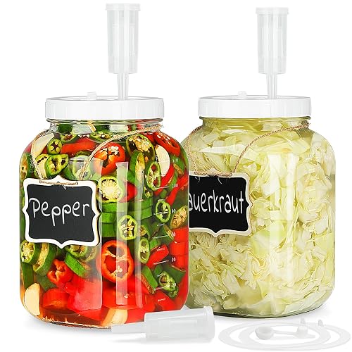 1 Gallon Large Fermentation Jars, 4.3' Wide Mouth Glass Jar, 2 Pack | 100% Airtight Lid, BPA-Free, Dishwasher Saf, Pickl