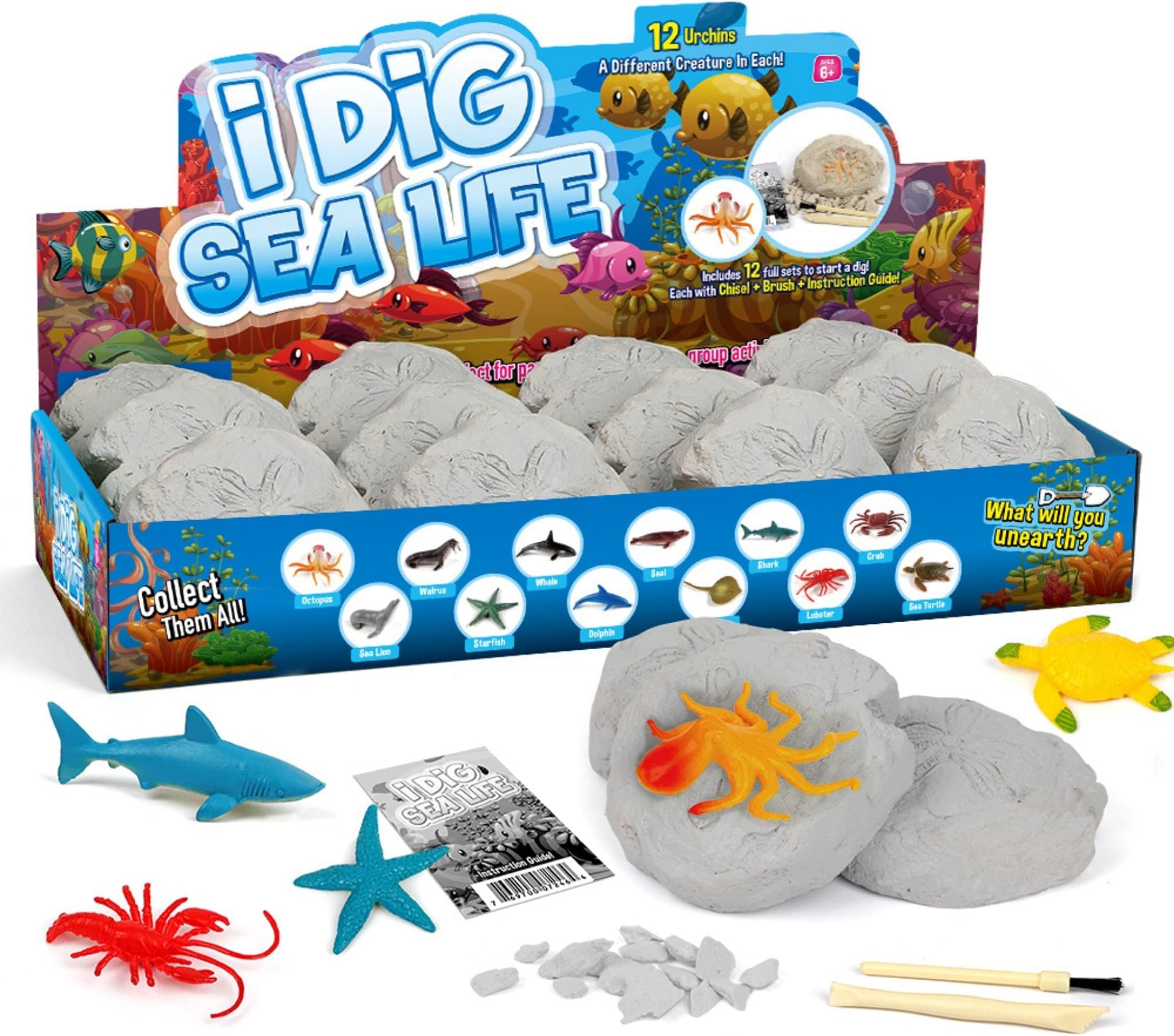 Sea Life Animals Egg Dig Kit Dig Bricks 12 Excavation Kits with 12 Unique Sea Life Toys Dinosaur Dig for Kids Easter Party Archaeology Paleontology Educational Science Gift