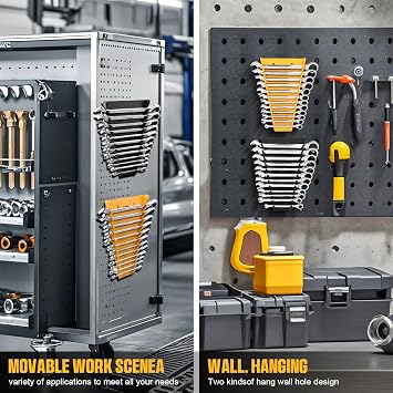 GRENPRO Wrench Organizer for Tool Box, 2 Pack Magnetic Wrench Holders Organizers, Storage for Tool Box Drawer, SAE 1/4 - 15/16 & Metric 6 MM-24 MM Wrenchs Rack