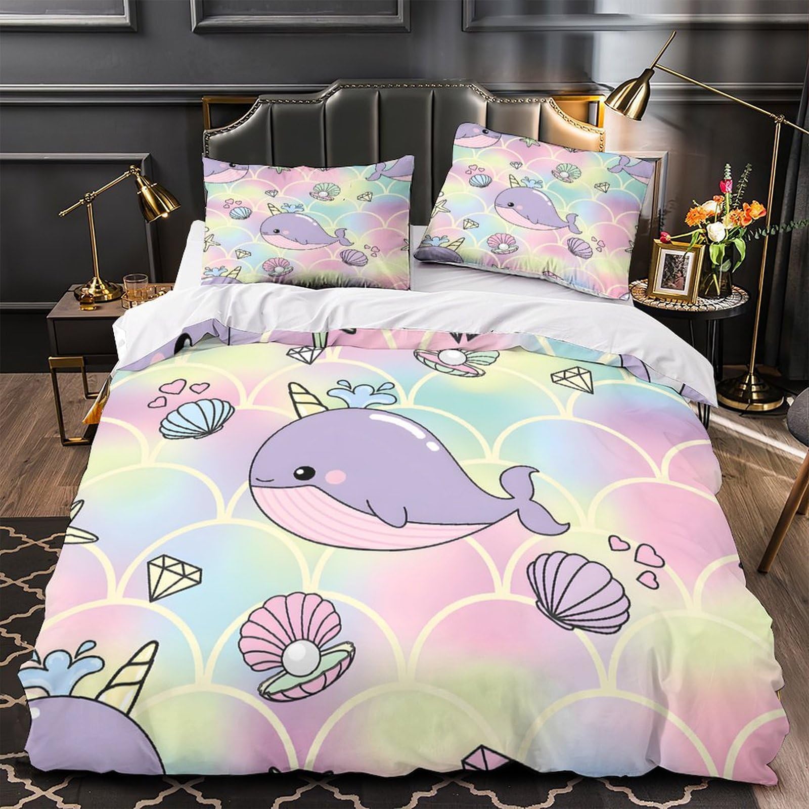 Housse de couette baleine 140x200 microfibre hypoallergénique et douce