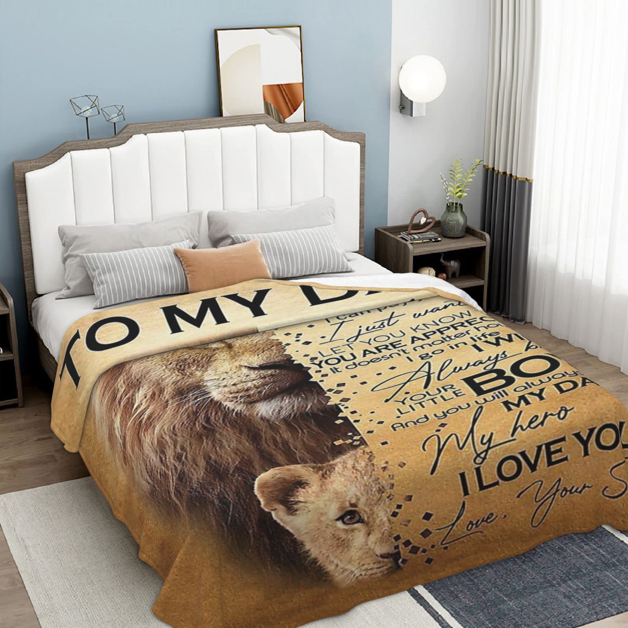 Decke 'To My Son From Dad' Mit Löwen – 152x203 Cm, Superweicher Flanell, Geschenk Für Sohn