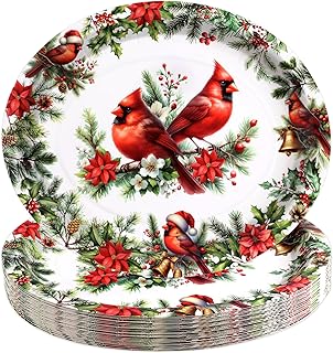 Treasure Cove Christmas Paper Plates Disposable Cardinal Oval Paper Plates Cardinal Bird Tableware Decorative for Xmas Holiday Dinner Party Supplies 24Pcs 10'' x 12''