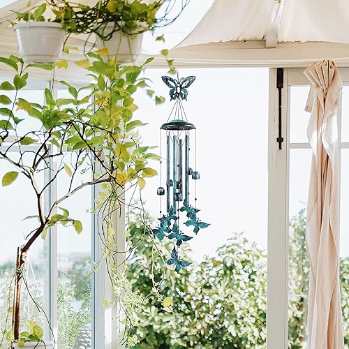 Miniatura 4 de Campanillas de viento de mariposa para exteriores, tubos de aluminio grandes, decoraciones al aire libre para patio, jardín, porche, campanas