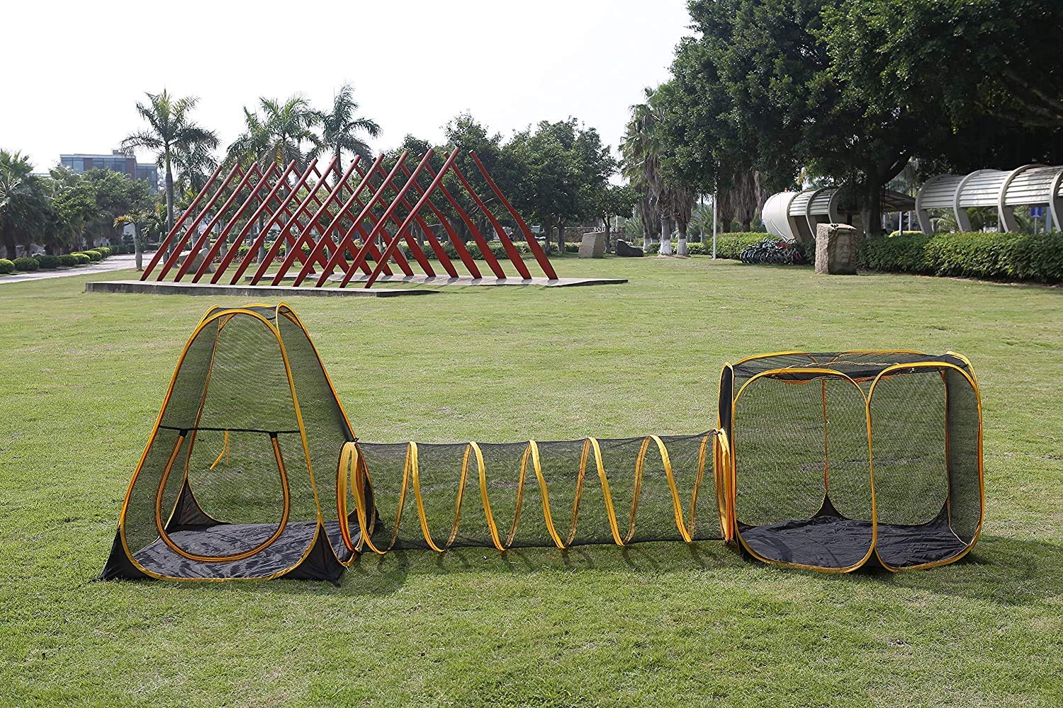 GOOD GO SHOP Outdoor Feline Funhouse Set Teepee and Hexagon, Plus a Tunnel/Dog Play pens for The House/Dog Kennel/Pet Tent/Outdoor Tent/Cat Tent/Dog Tent/Pet Funhouse