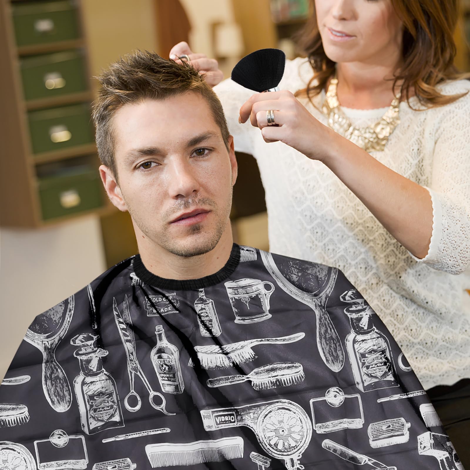 Capa de peluquería para cortar el cabello para hombres, mujeres y niños con cepillo para el cuello y cepillo de peluquería, accesorios de peluquería profesional, suministros de limpieza para 7