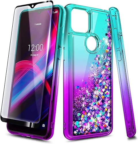 Miniatura 7 de NZND T-Mobile REVVL 4+ Plus - Funda con protector de pantalla de vidrio templado (cobertura completa), diseño de cascada flotante líquida con