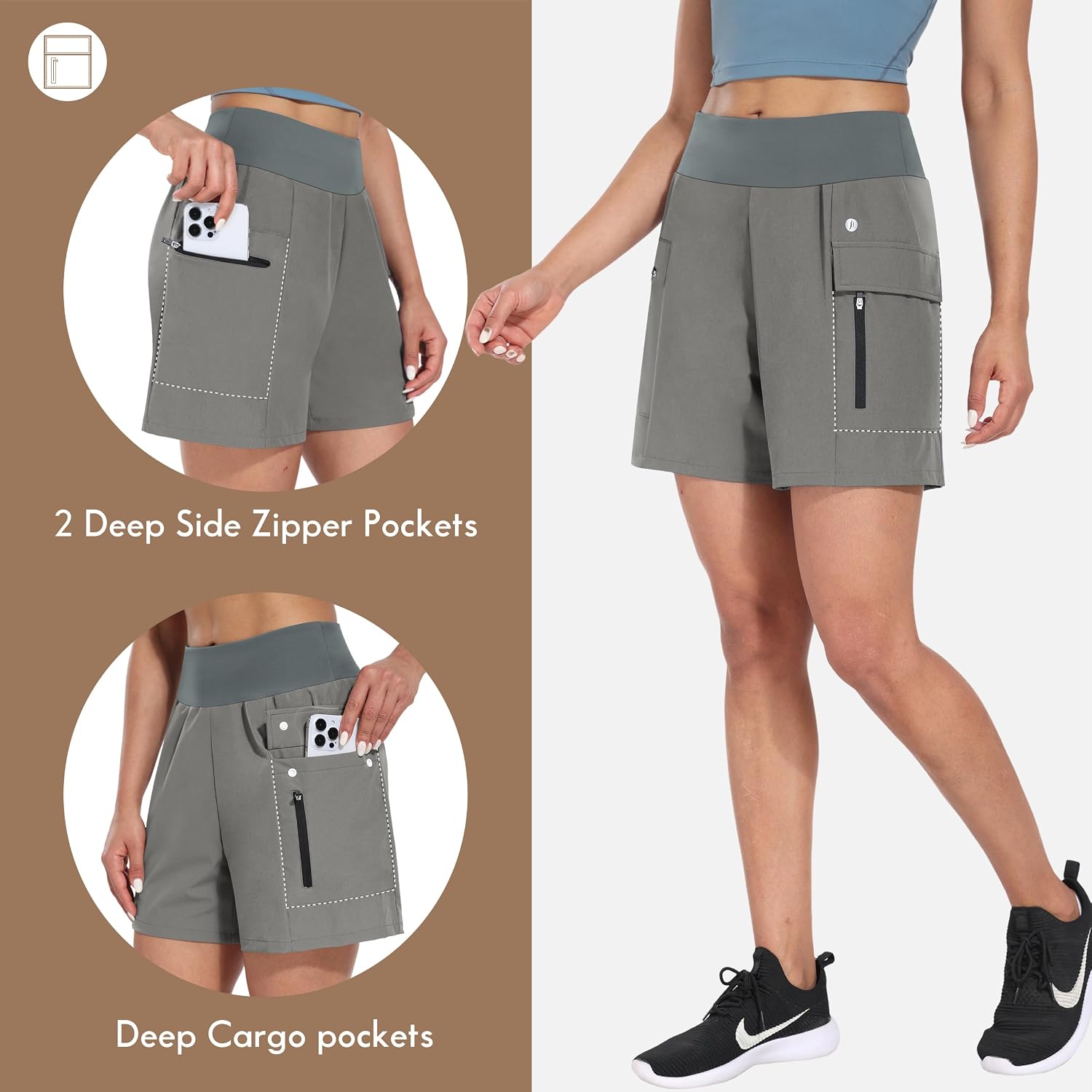 Hiverlay Women Hiking Cargo Shorts High Waisted Quick Dry 5.5" Workout Golf Athletic Running Shorts