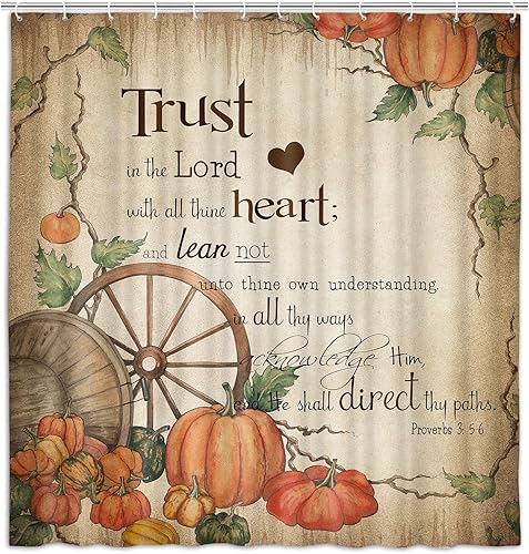 Miniatura 8 de Wathon Cortina de ducha con versículo bíblico, decoración de baño de otoño, cita de las Escrituras cristianas con calabaza de cosecha de otoño,