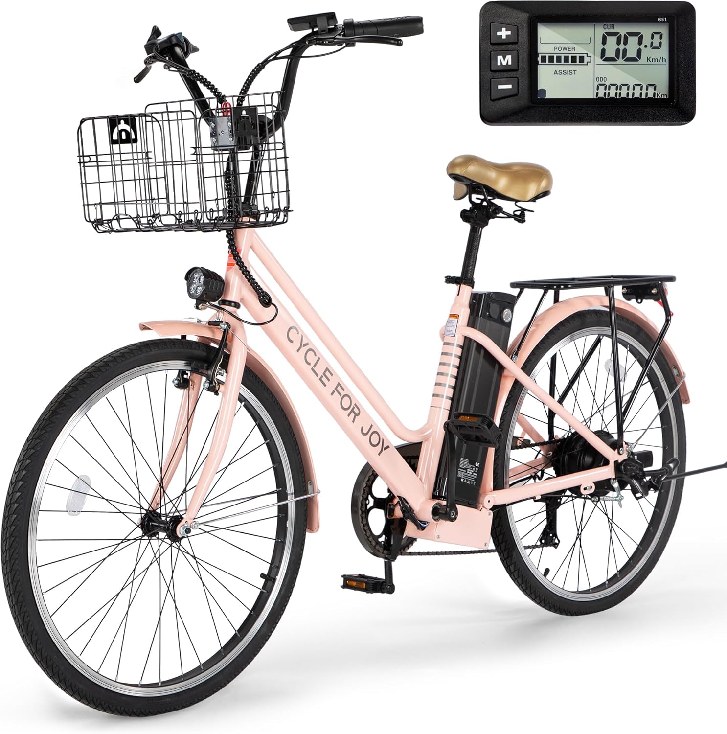 1000W E-Bike with 48V Removable Battery – 30 Miles Electric, 70 Miles PAS, Shimano 7-Speed, 26×1.75 Tires, Foldable Basket, Front/Rear Disc Brakes, LED Lights, Key Lock(UL2271/UL2849 Certified)