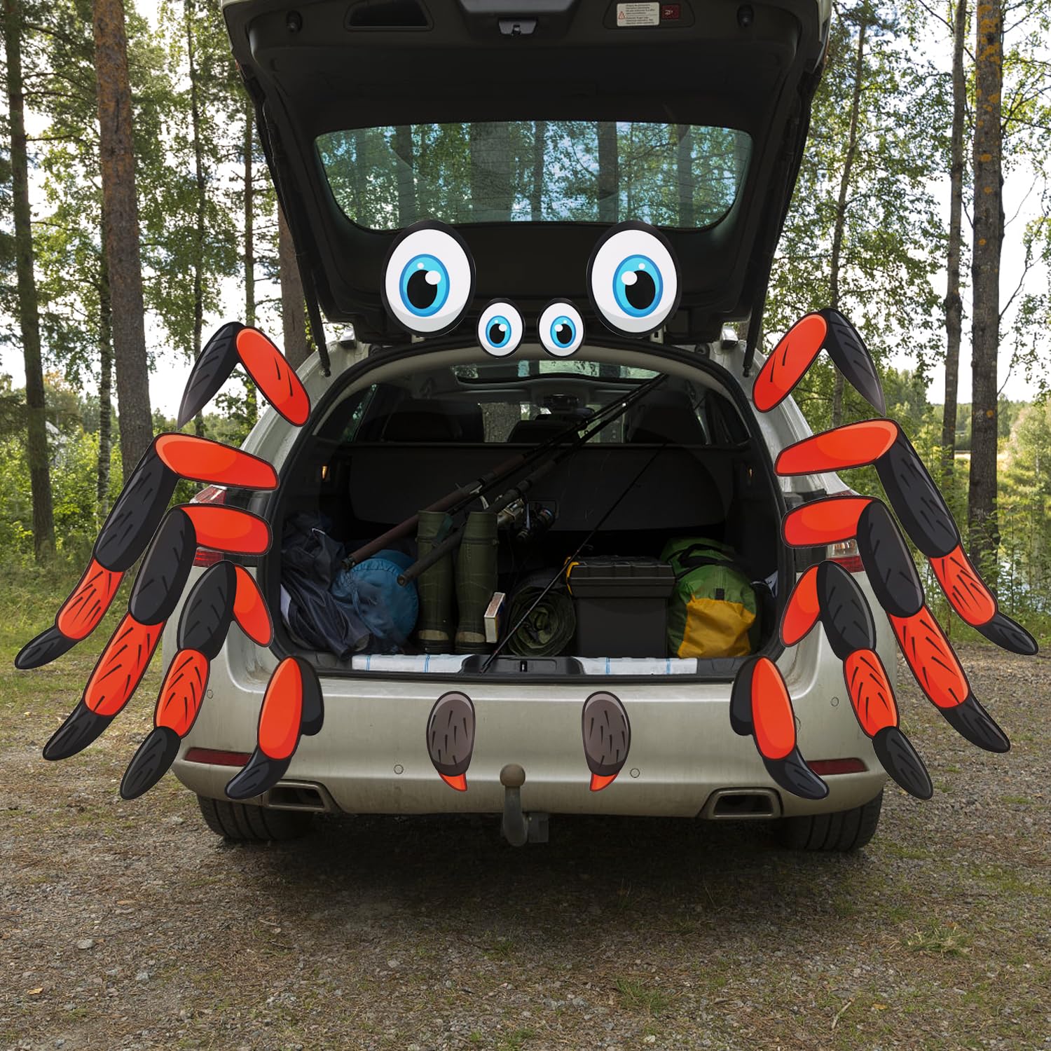 NUOLAN Giant Spider Trunk Or Treat Car Decorations Kit - Large Halloween Spider For SUV, Garage Door, Haunted House