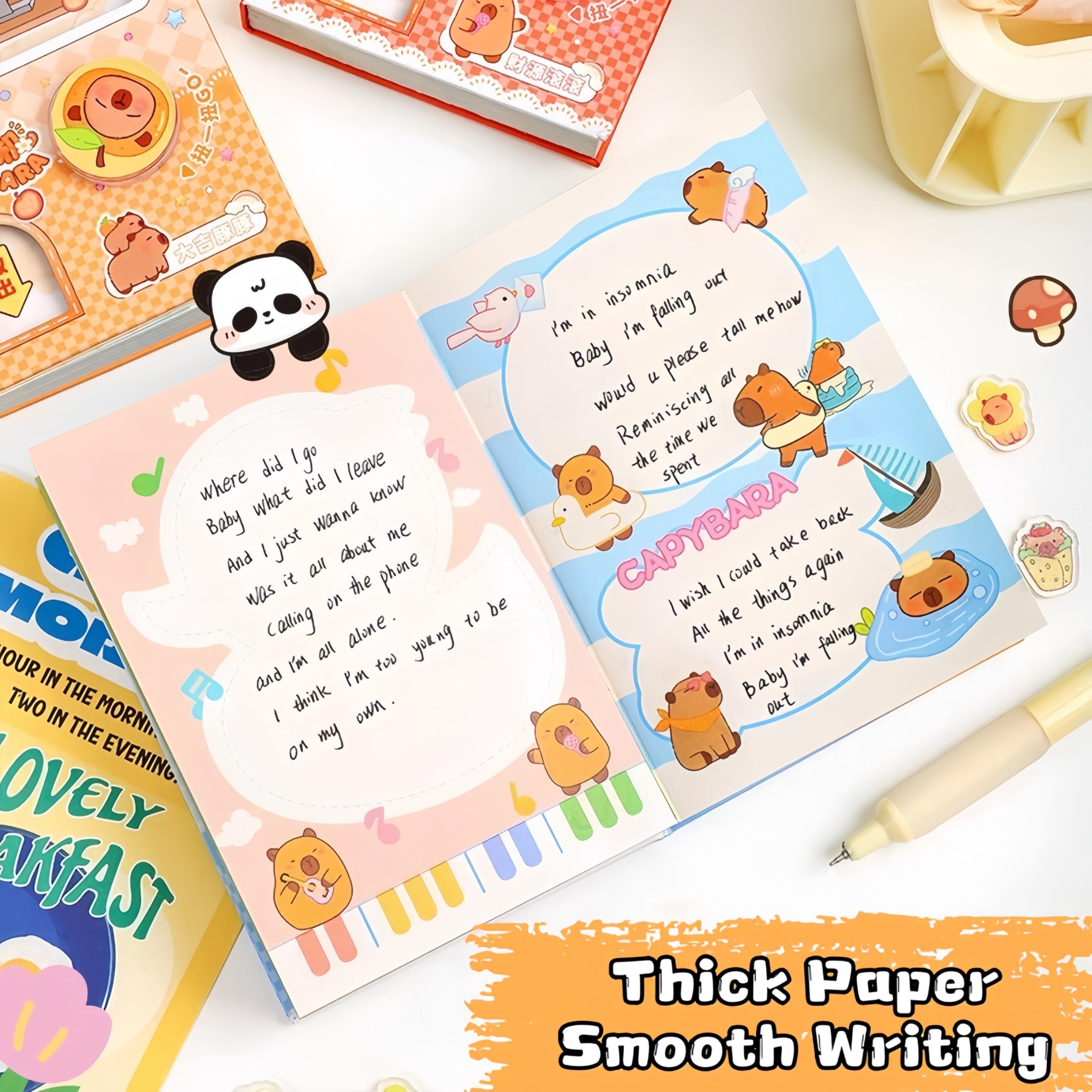 Capybara - Juego de cuadernos pequeños en espiral, divertido cuaderno en espiral, bloc de notas de bolsillo, kit de papelería Capybara, diario de alivio del estrés Gachapon de 3.5 x 5