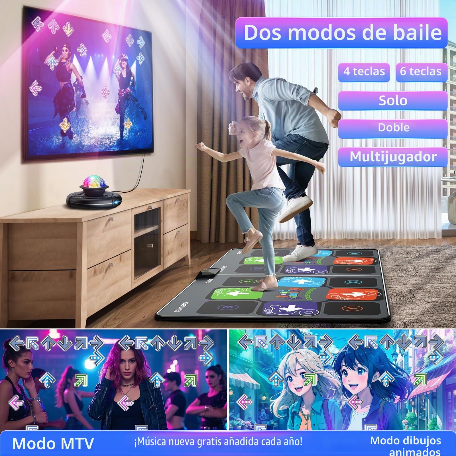 FWFX Alfombrilla de baile electrónica para TV - Almohadilla de baile inalámbrica doble/simple con cámara HD, juegos de baile familiares para niños y adultos, cumpleaños para niños y niñas