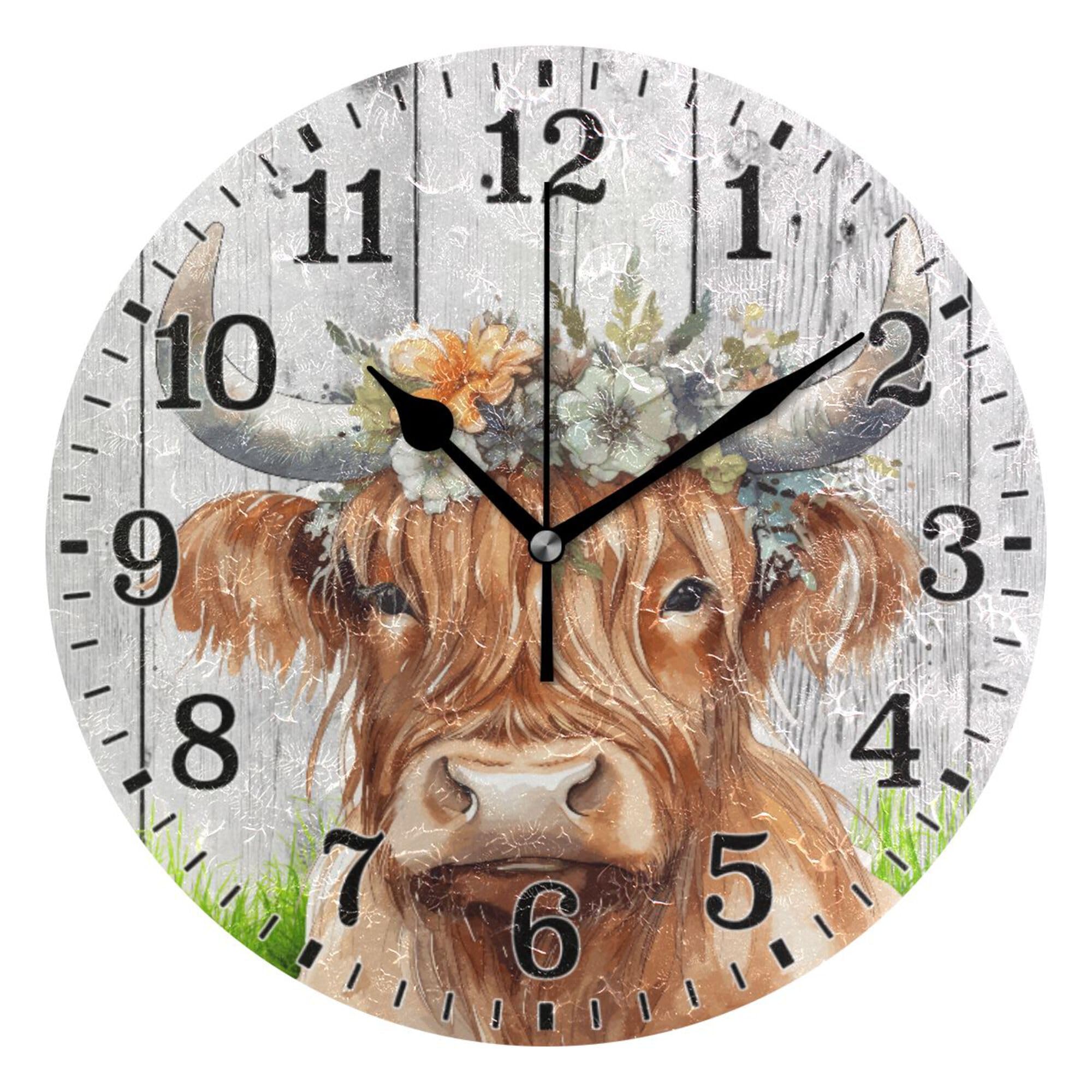 gas tank wall clock 新品未開封 Amazon.com: JUNZAN Clock Cute Highland Cow Wearing Flower Crown