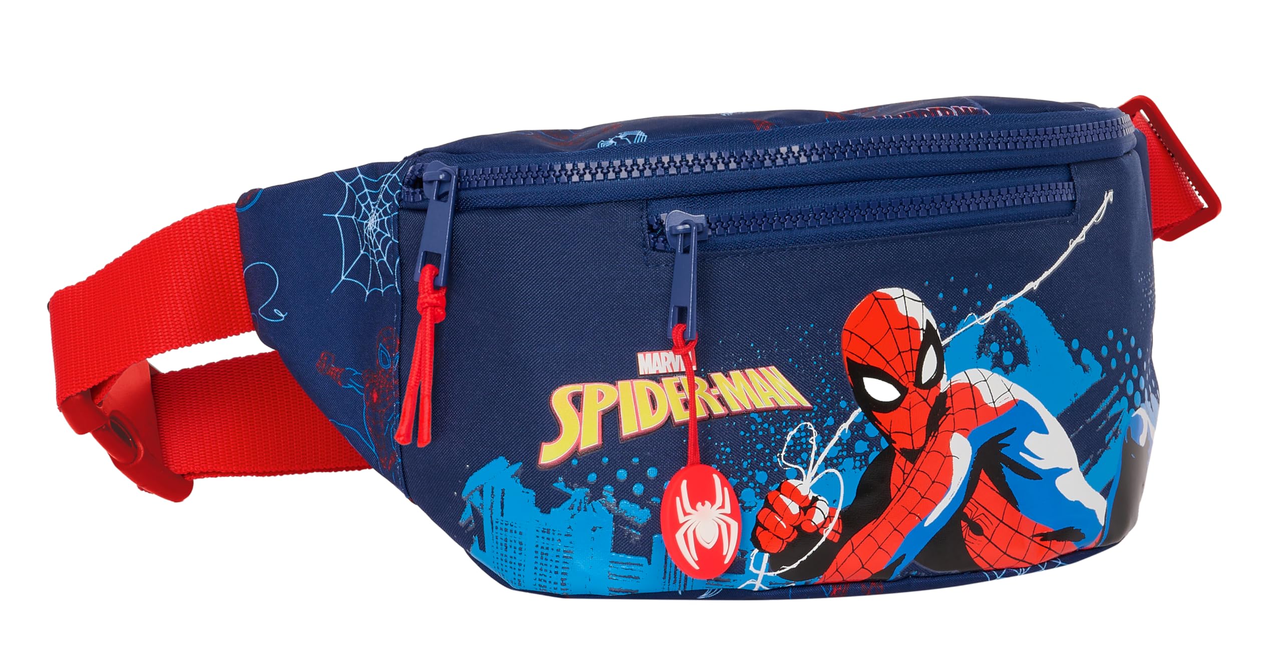 Safta Spiderman Neon - Sac Banane avec Poche extérieure, idéal pour Jeunes et Enfants de différents âges, Confortable et Polyvalent, qualité et résistance, 23 x 9 x 12 cm, Couleur Bleu Marine
