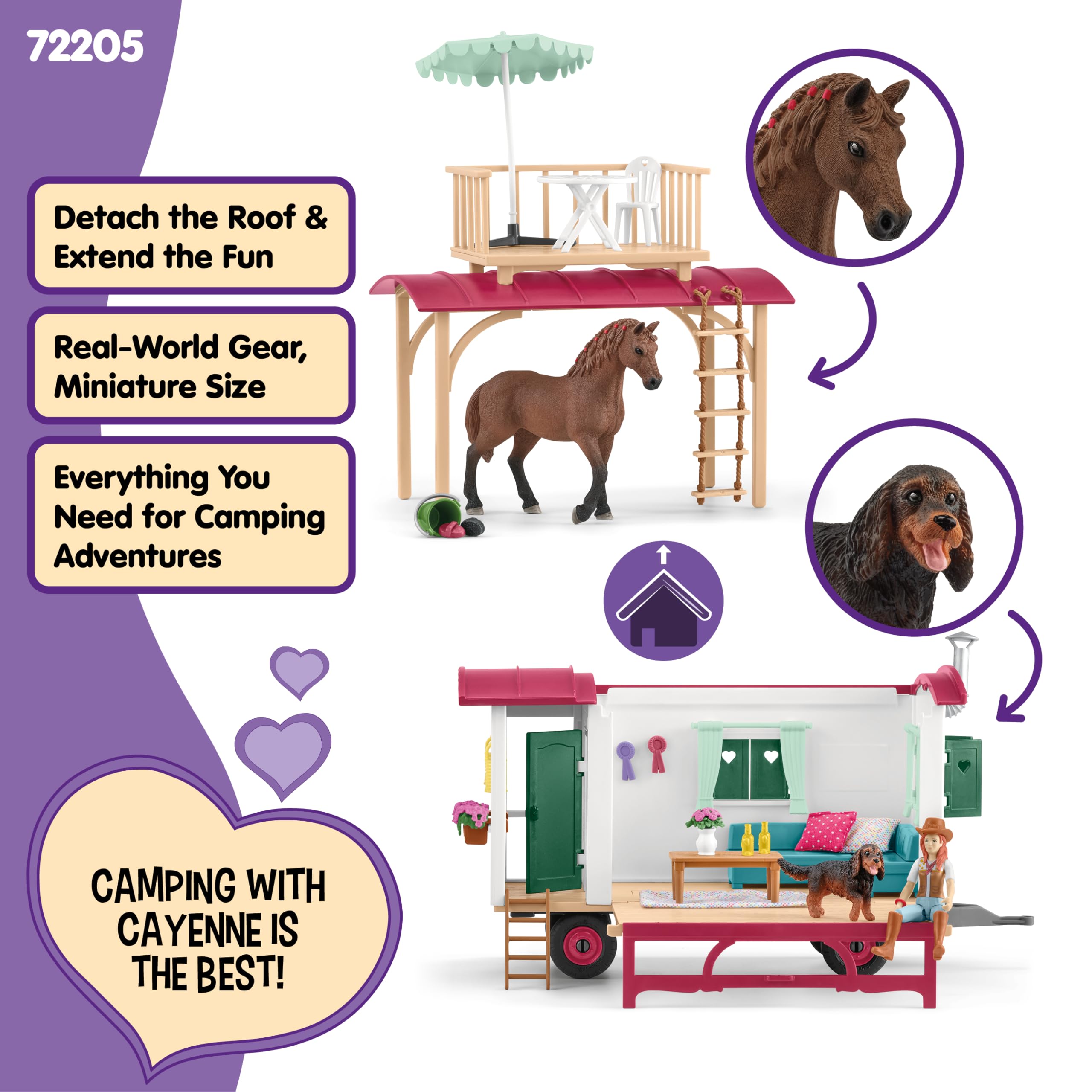 schleich HORSE CLUB | Przygoda z przyczepą kempingową 72205 | Zestaw z przyczepą, SUV-em, 2 figurkami, koniem i psem | Akcesoria dla koni schleich | Zabawka od 5 lat | 113 elementów | tylko na Amazon | Zestaw z przyczepą kempingową, SUV-em, 2 figurkami, k