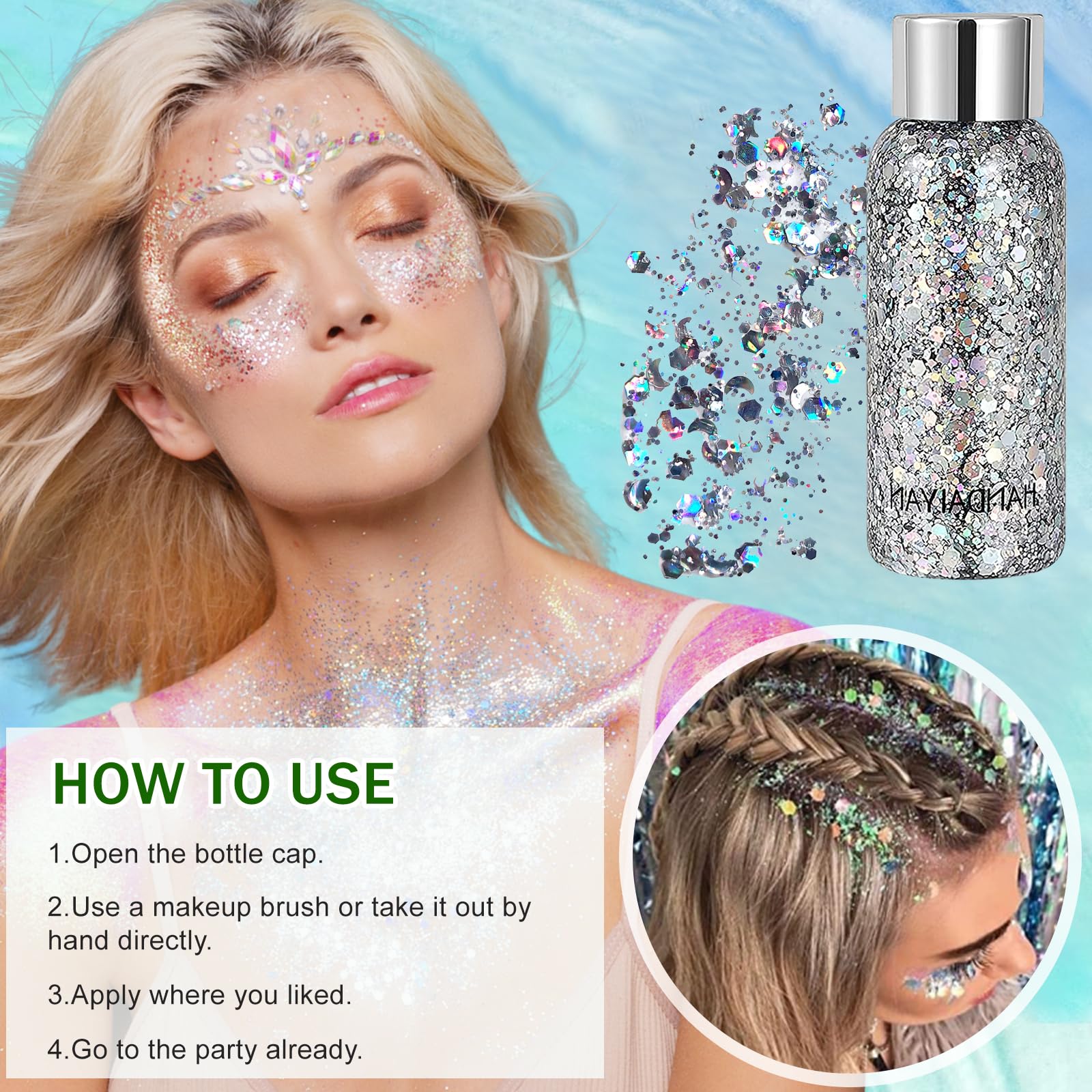 Body Glitter Gel Kit – 3 Farben Holografisches Glitzergel Für Gesicht, Körper & Nägel, Wasserfest