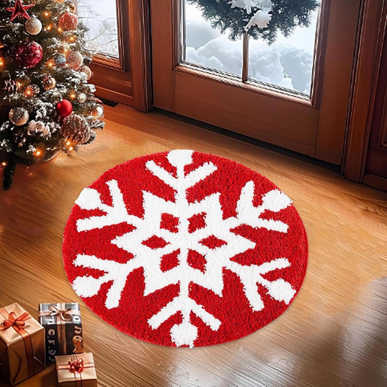 Winter Snowflake Bathroom Rug Thick Imitation Floor Mat Absorbent Shaggy Modern Cute Christmas Bath Rug for Christmas Home