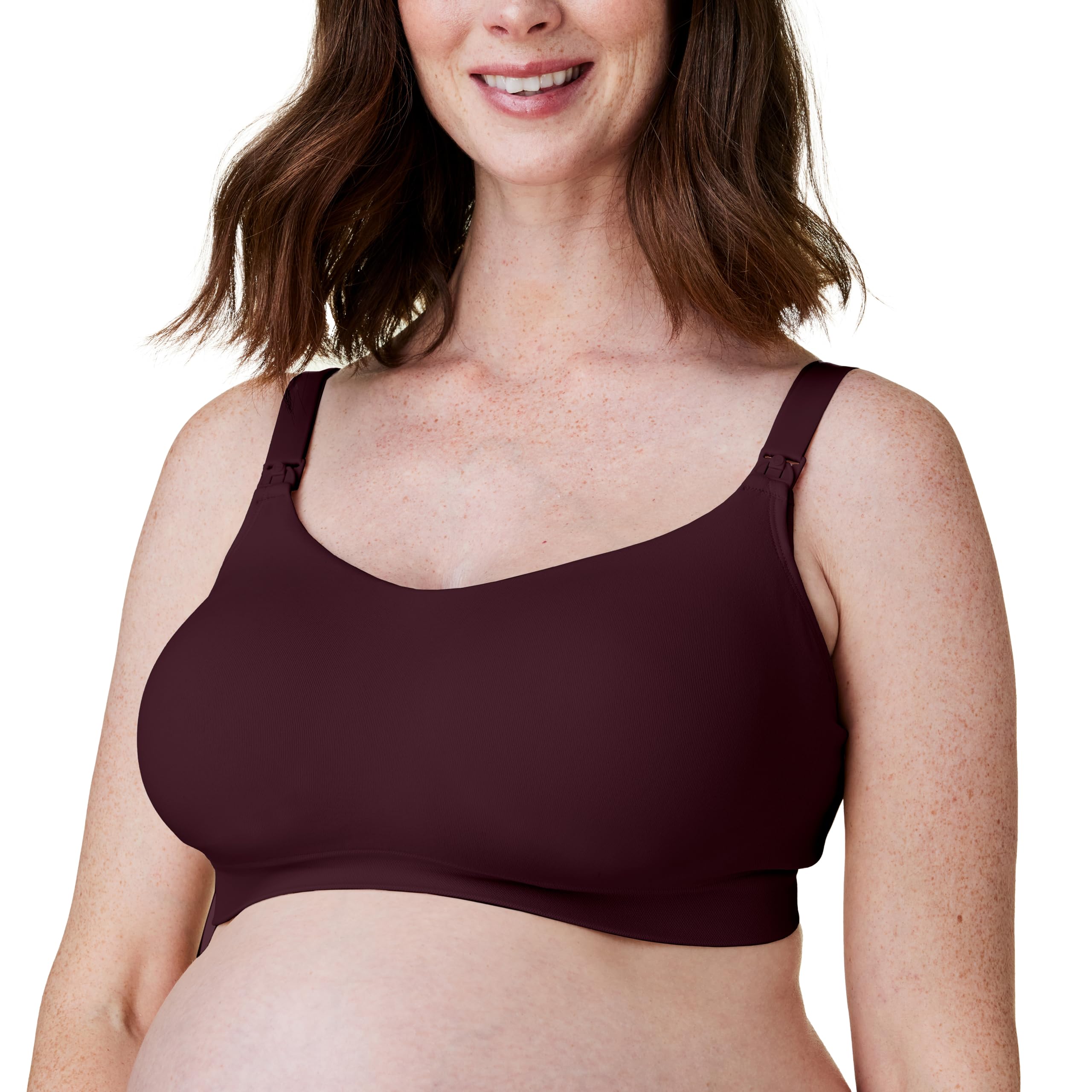 Bravado Designs Women's Nursing Bra for Breastfeeding, Intrigue Balconette Supportive Seamless Wirefree Maternity Bra, Cherry, Small Full Cup