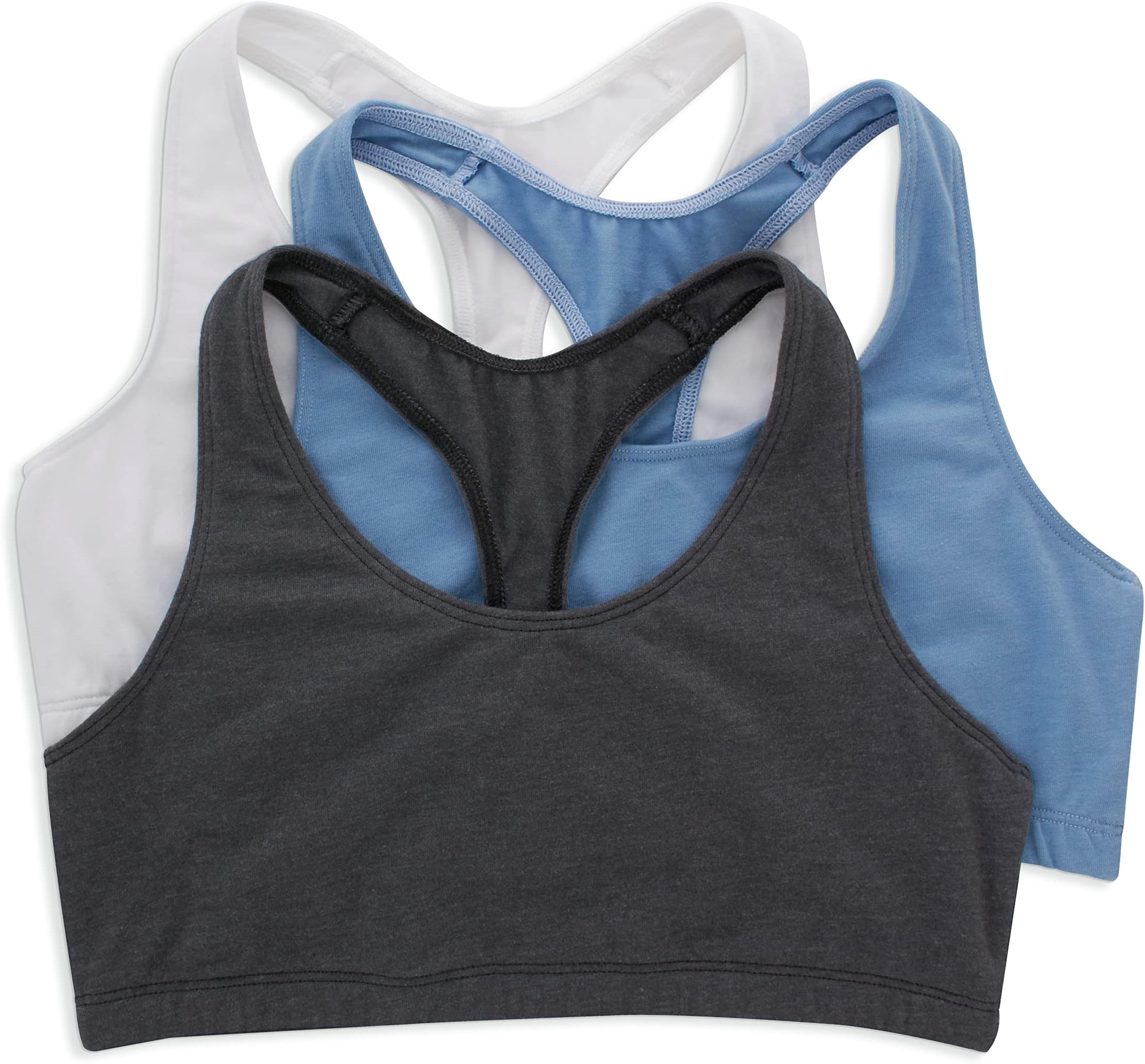 Hanes Women's Bralette Pack, 3-Pack, Low Impact Sports Bras, Racerback Workout Top, Moisture-Wicking, Solid Or Assorted Bra (Pack of 3)