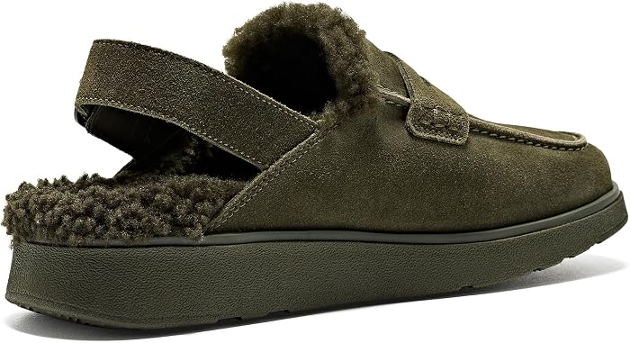 Женские сабо FitFlop Gen-FF Suede Shearling Loafer Back-Strap, цвет: Оливковый — фото 7