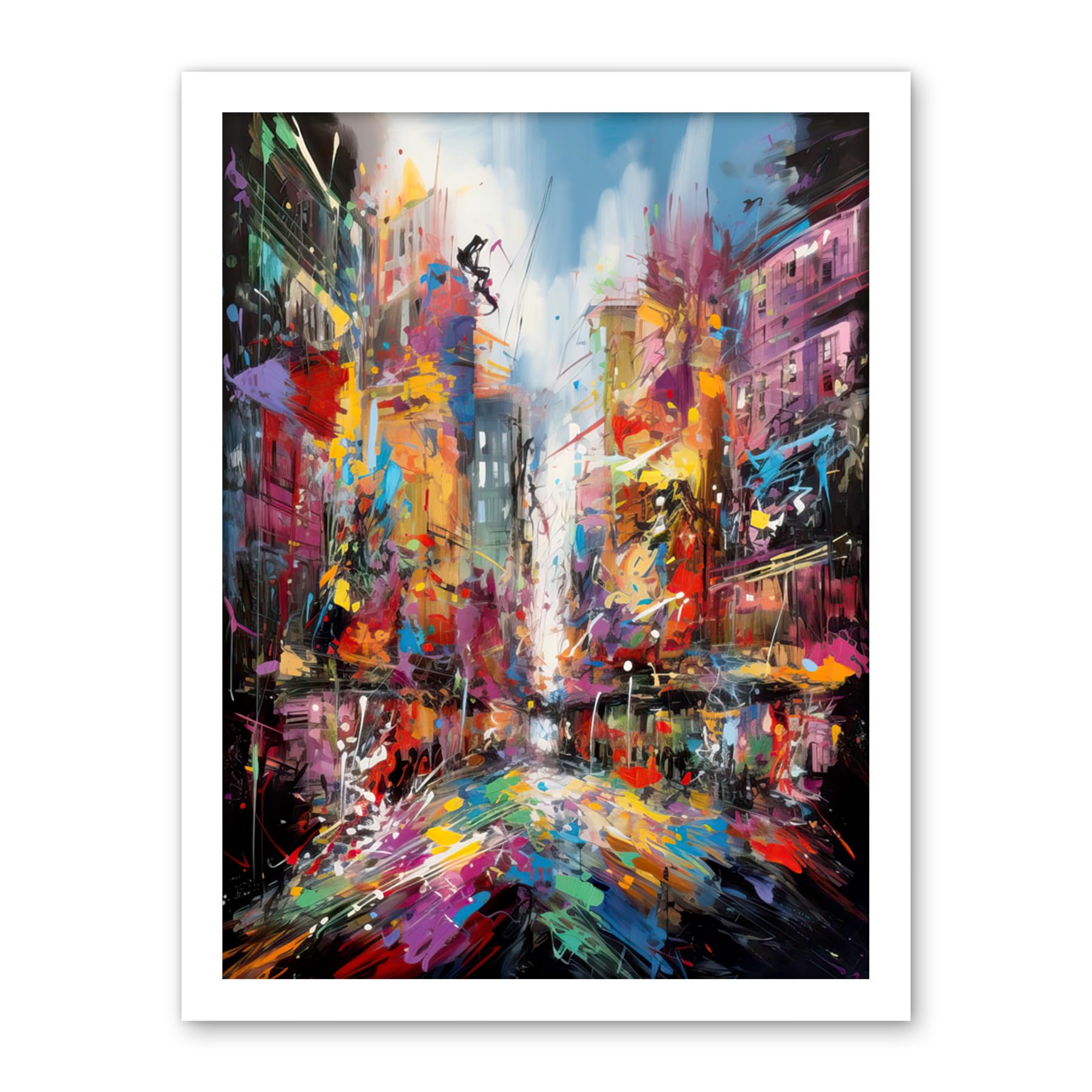 Artery8 Abstract City Street Modern Vibrant Cityscape Artwork Framed Wall Art Print 18X24 Inch