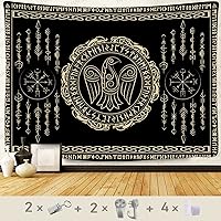 Vista 8 de F-FUN SOUL - Tapiz nórdico de vikings, tamaño grande 152 cm x 102 cm de franela suave, tapiz valknut vikingo con runas celtas, estética mitológica